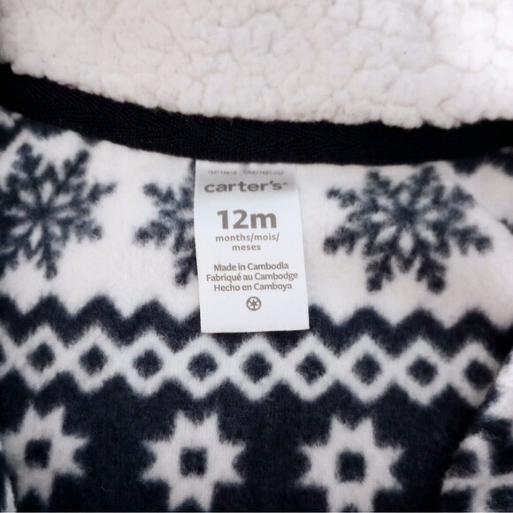 Carter's Blue/White Snowflake Fleece One Piece Outfit sz 12M Boys - Picture 4 of 4